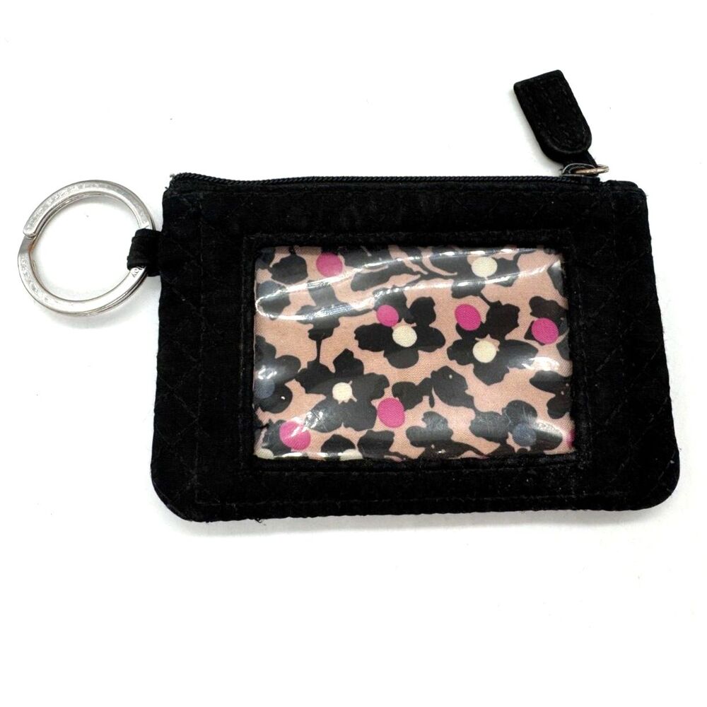 Vera Bradley Black ID Badge with Zippered Pocket with Floral Interior